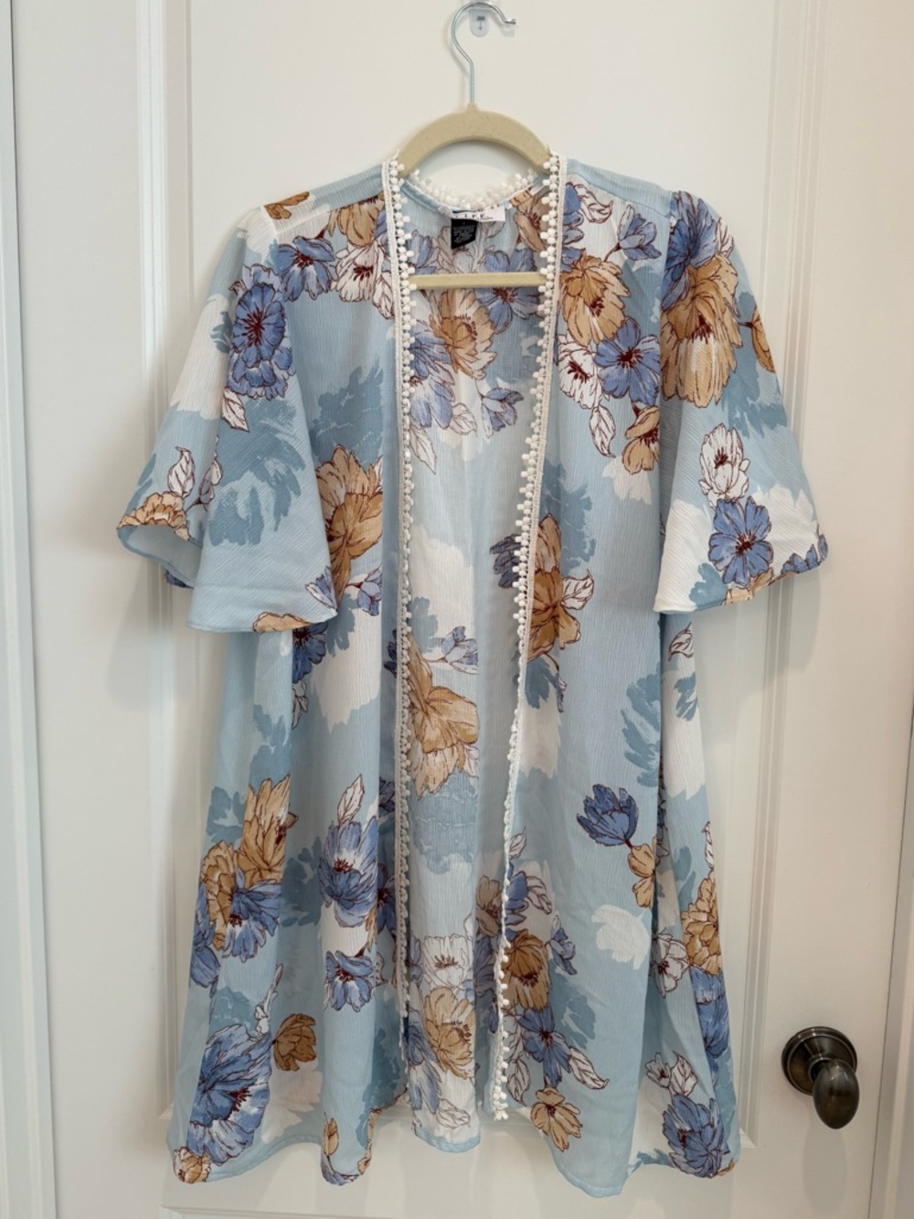 Light Blue Floral Open-Front Kimono NWOT